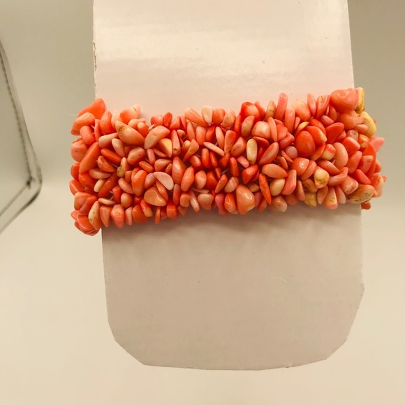 Faux Angelhair Coral Stretch Cuff Bracelet - Picture 9 of 9
